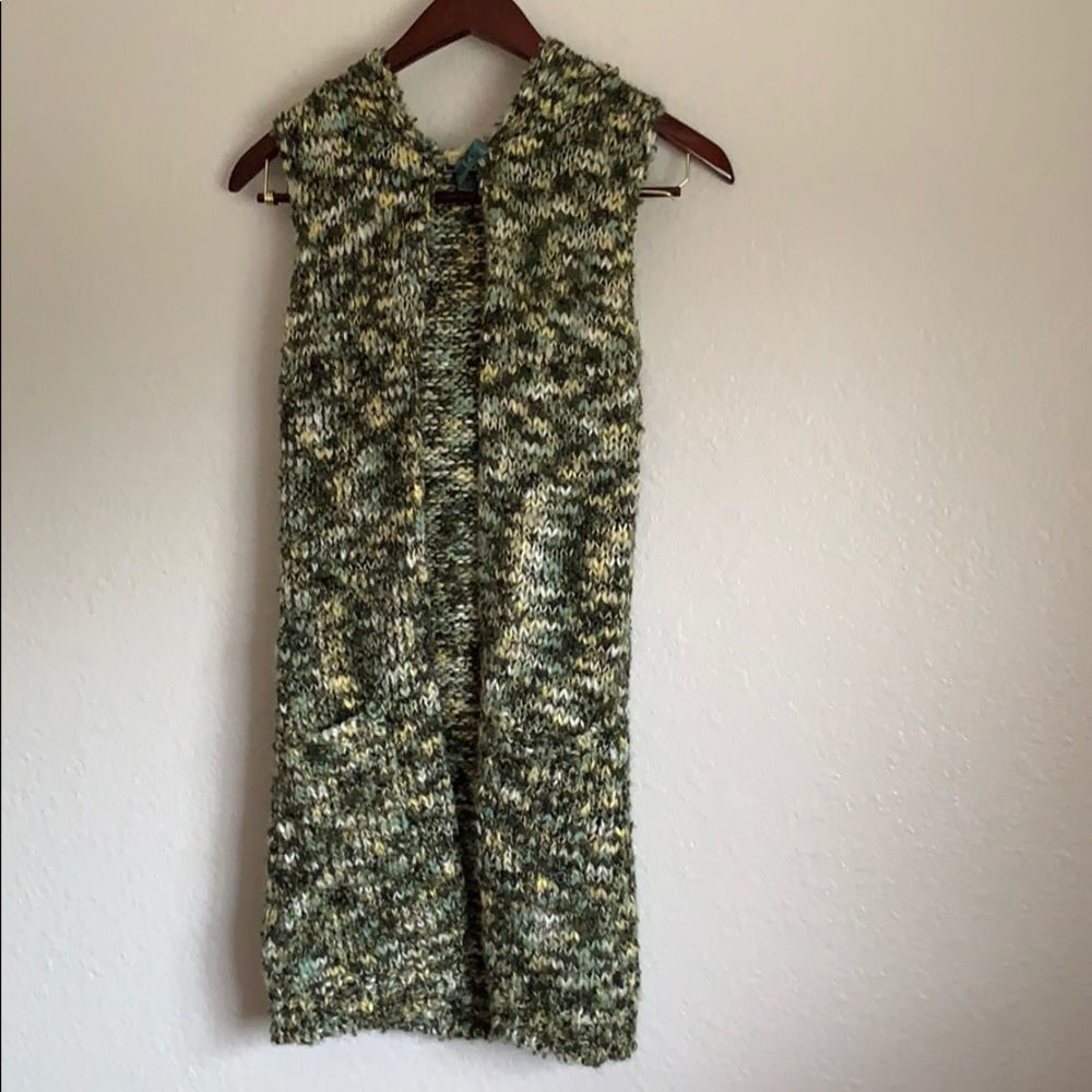 Green sweater vest with hoodie